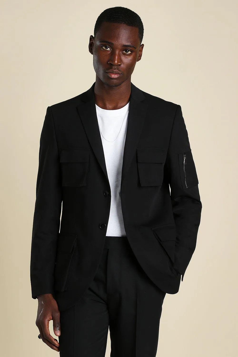 Skinny Single Breasted Utility Blazer