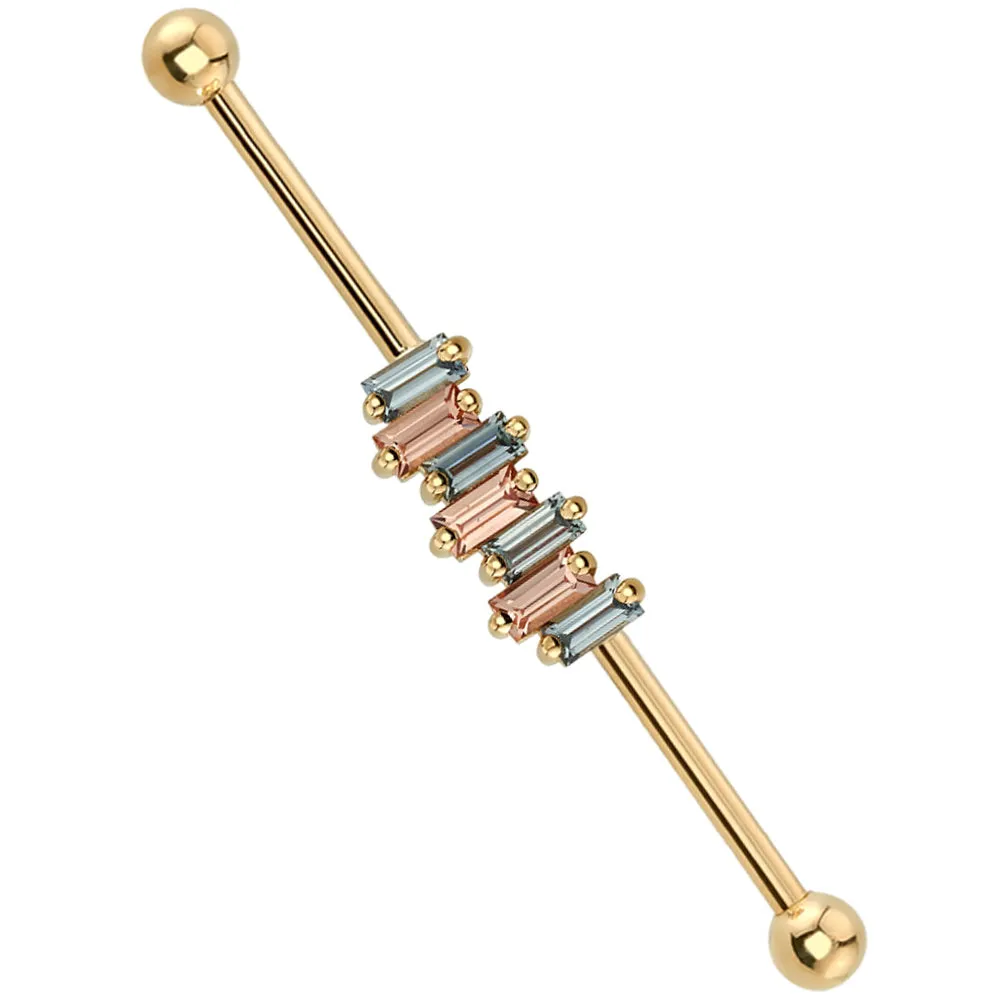 Small Madison Industrial Barbell in Gold with Grey Sapphire & Champagne Sapphires