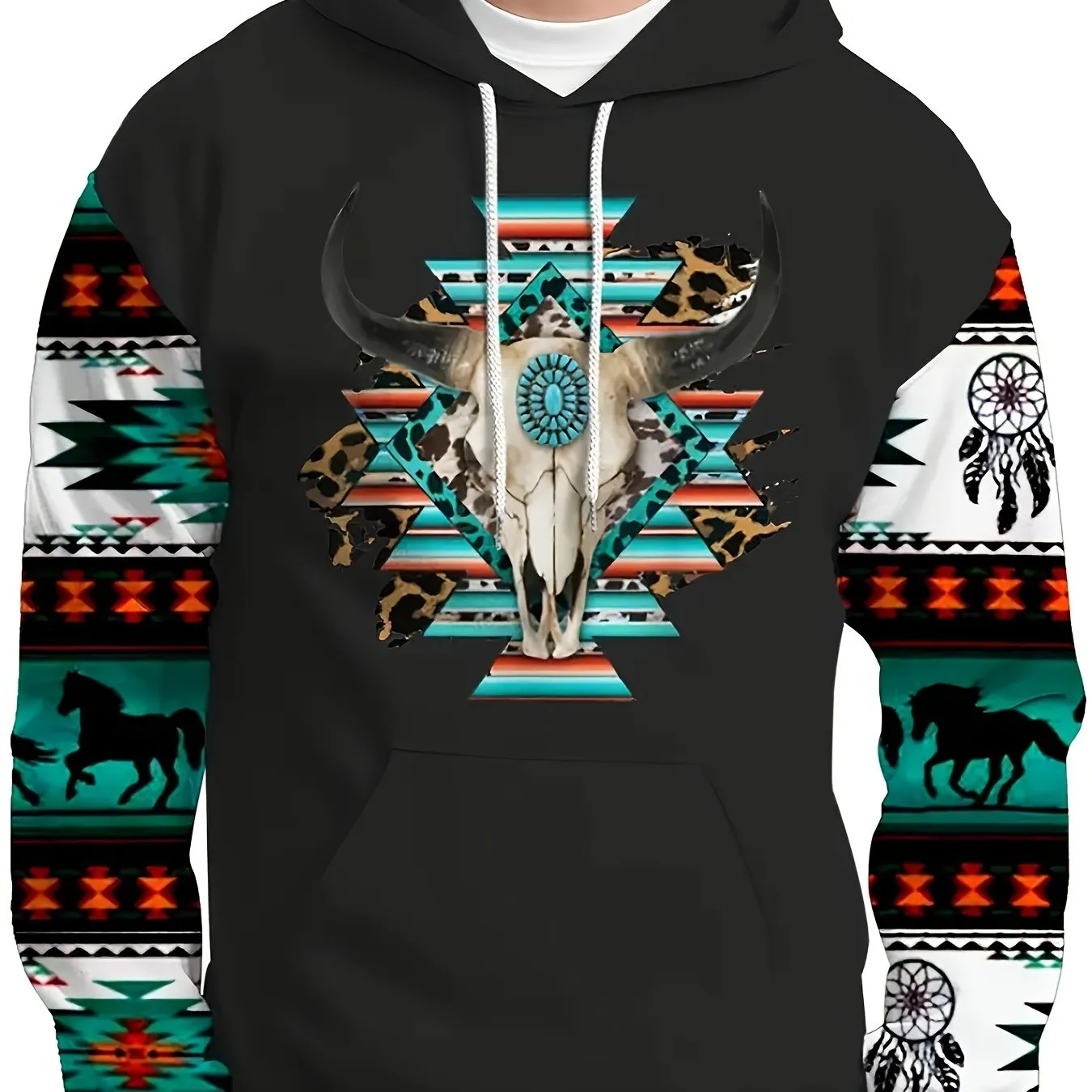 Southwest Print Hoodie, Men's Casual Pullover Hooded Sweatshirt with Kangaroo Pocket