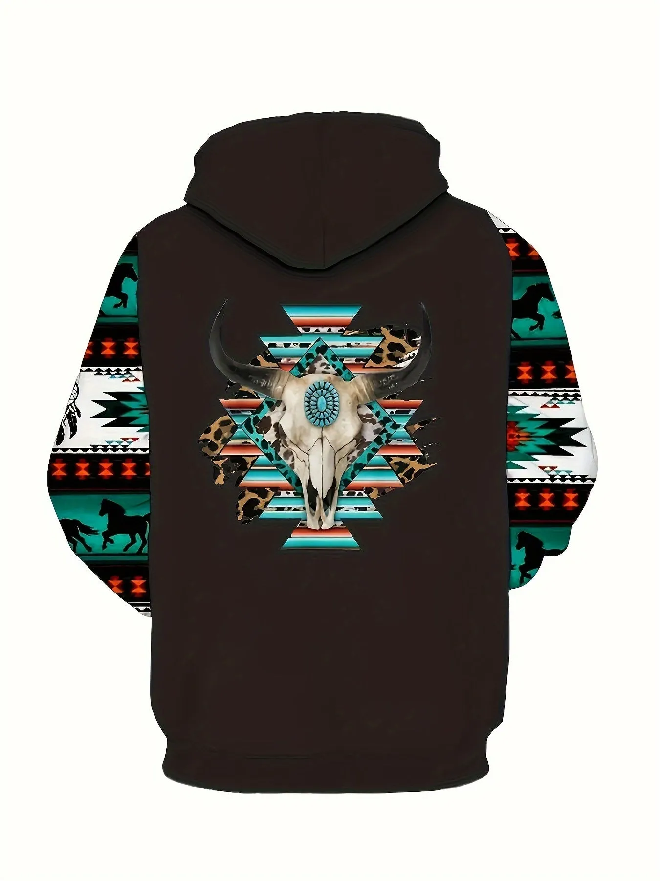 Southwest Print Hoodie, Men's Casual Pullover Hooded Sweatshirt with Kangaroo Pocket