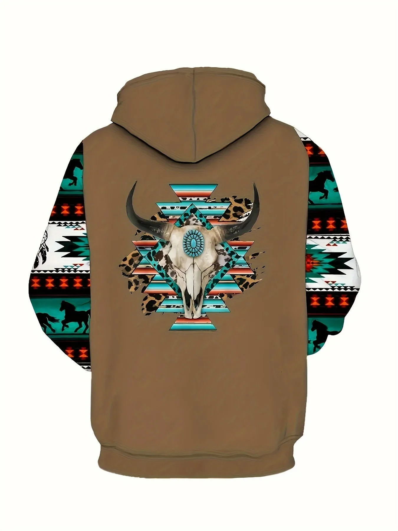 Southwest Print Hoodie, Men's Casual Pullover Hooded Sweatshirt with Kangaroo Pocket