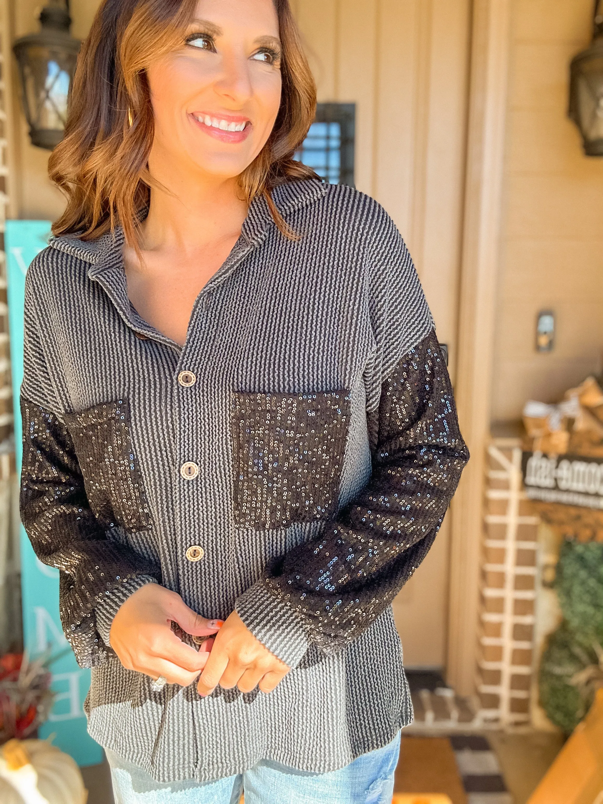 Sparkling Sequin Ribbed Top