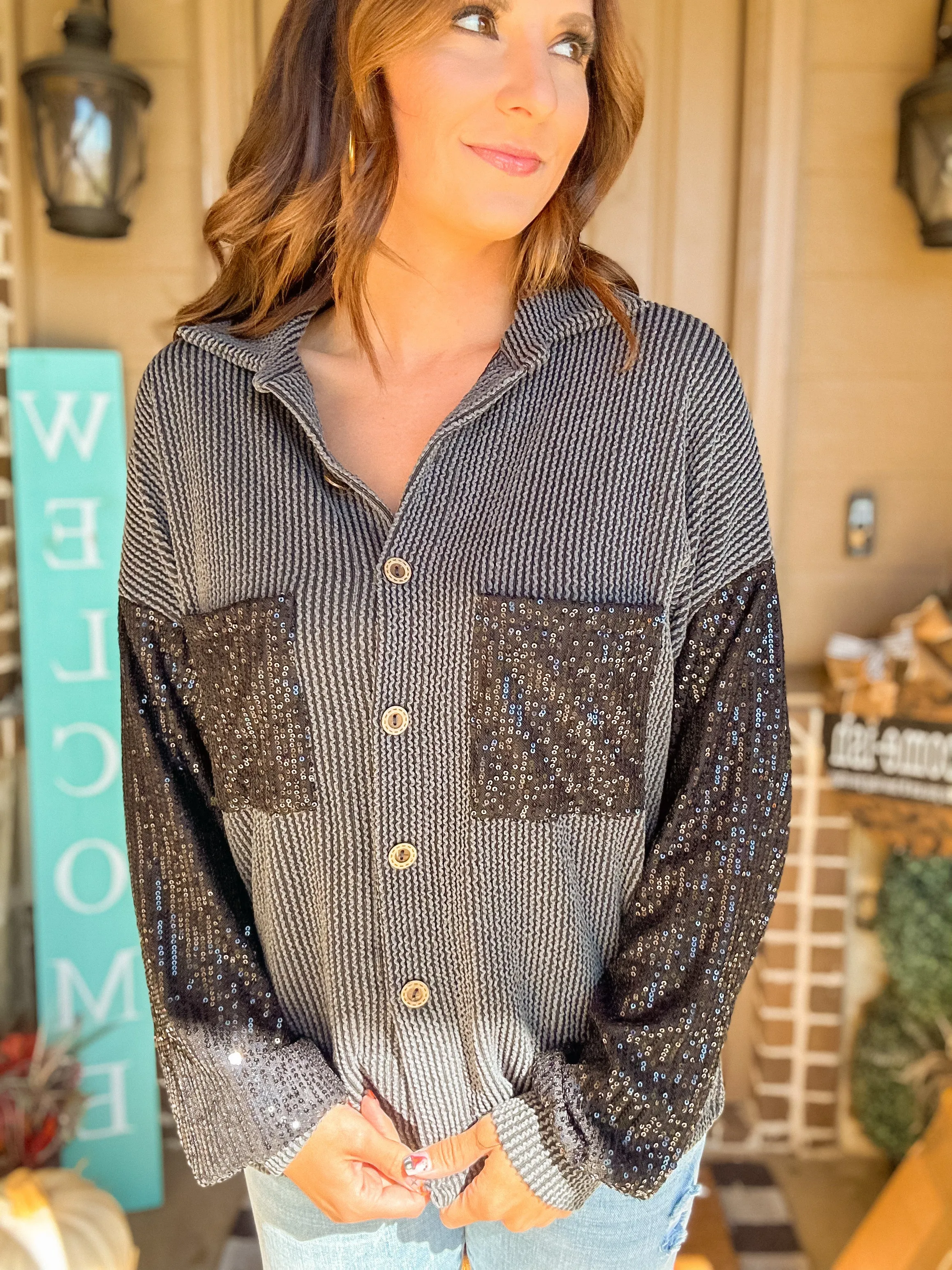 Sparkling Sequin Ribbed Top