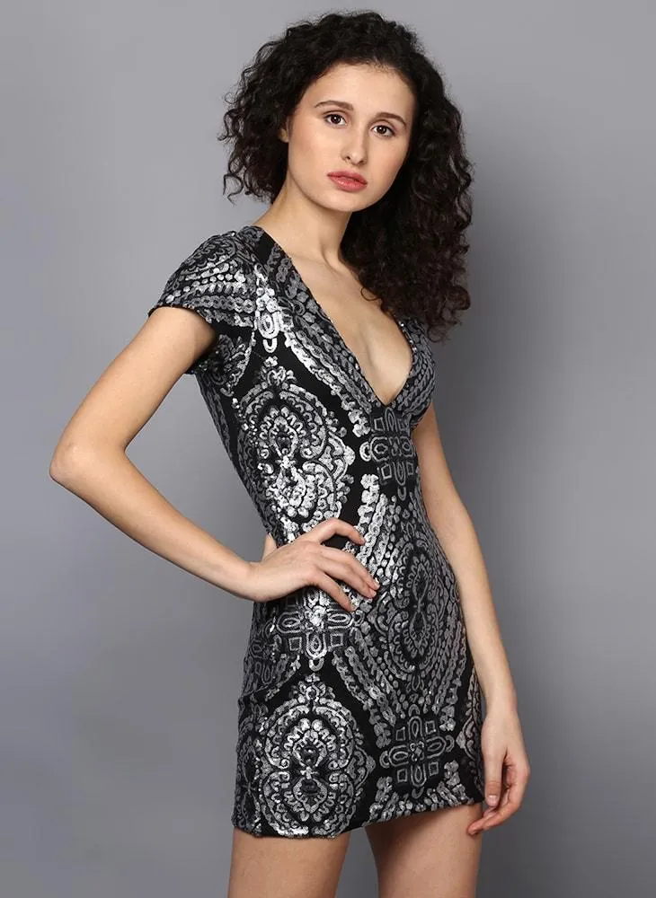 Sparkly V-Neck Bodycon Dress