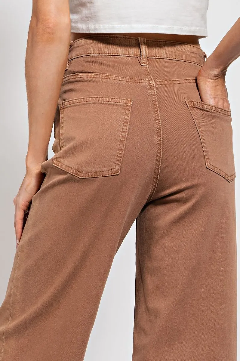 Stretch Twill Bell Bottom Pants - Button Front