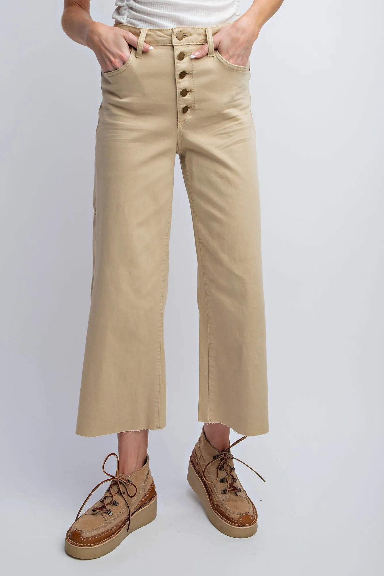 Stretch Twill Bell Bottom Pants - Button Front