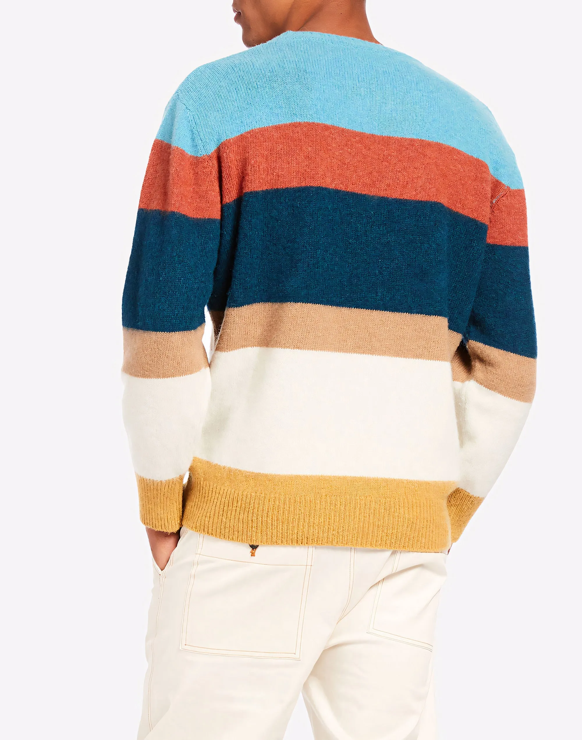 Striped crewneck sweater with patches