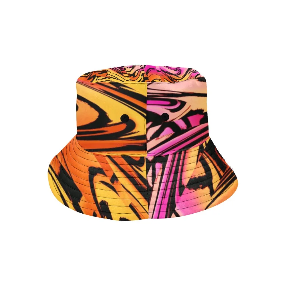 Sunset Wave Glitch Bucket Hat can be rewritten as Stylish glitch bucket hat with sunset wave design.