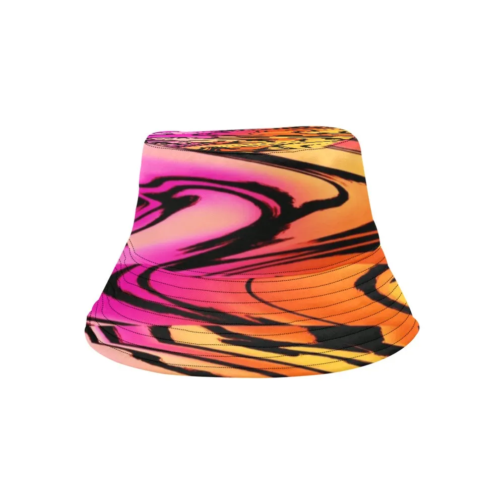 Sunset Wave Glitch Bucket Hat can be rewritten as Stylish glitch bucket hat with sunset wave design.