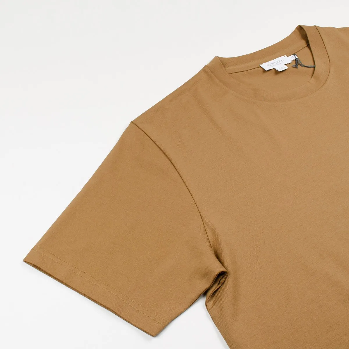 Sunspel T-shirt, Camel color, Short Sleeve, Riviera Crew Neck