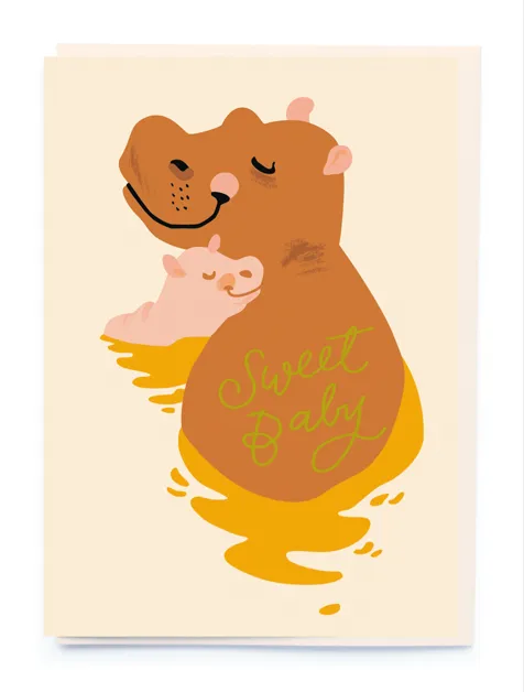 Sweet Hippo Baby Card