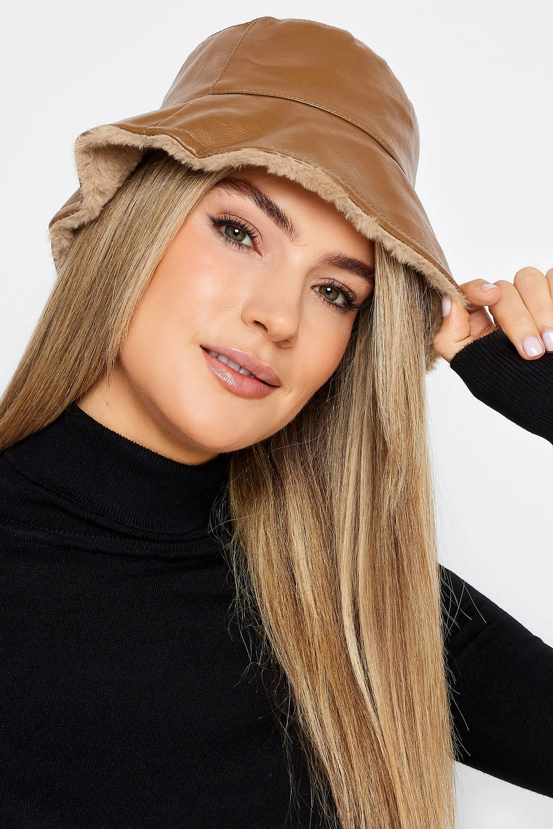 Tan Faux Leather Bucket Hat