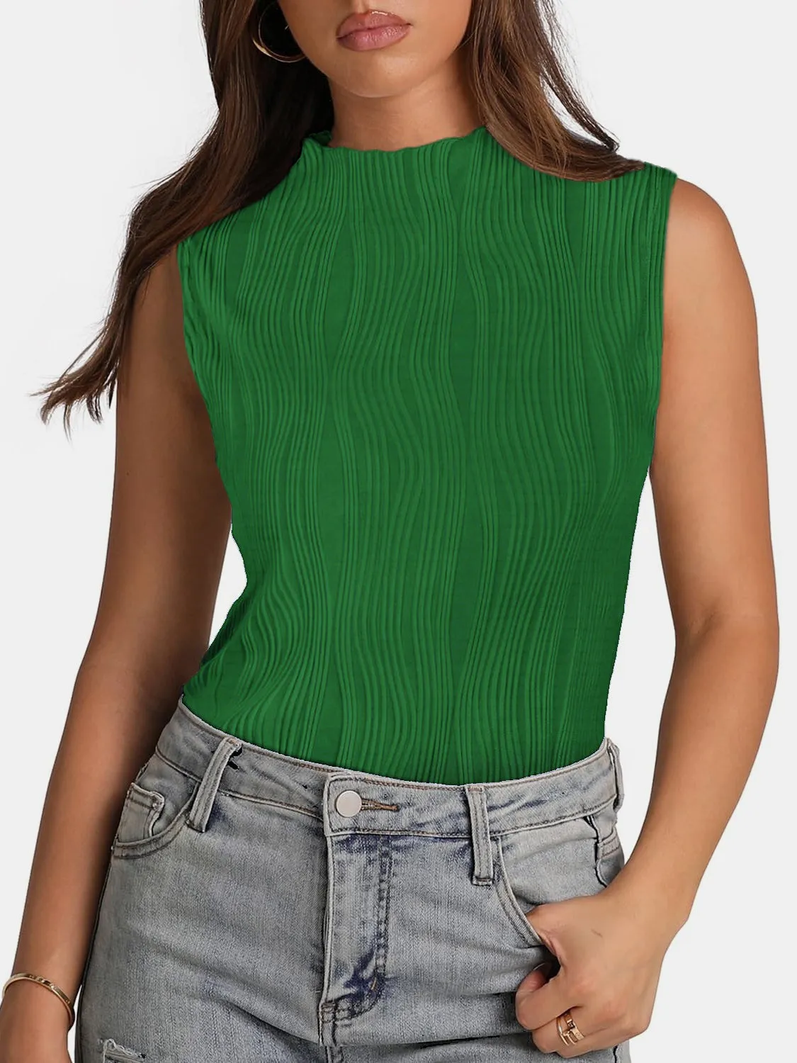 Textured Sleeveless Turtleneck