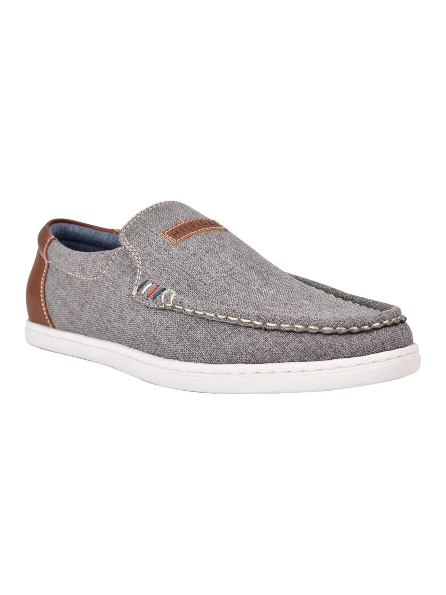 Tommy Hilfiger Men's Gray Linen Slip-On Sneakers with Cushioned Stretch, Round Toe