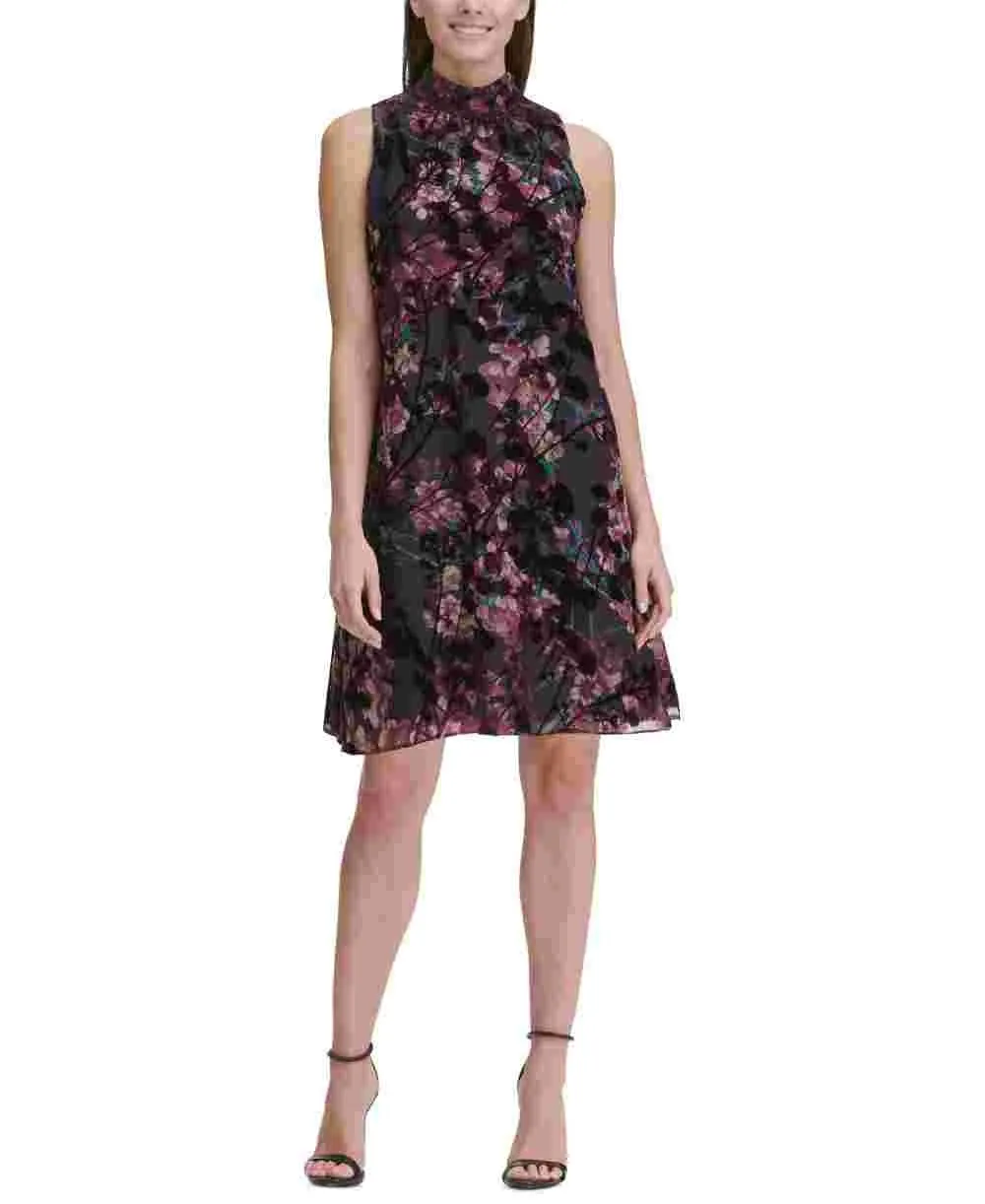 Tommy Hilfiger Purple Floral Chiffon Dress - Women's Mock Neck - Size 10