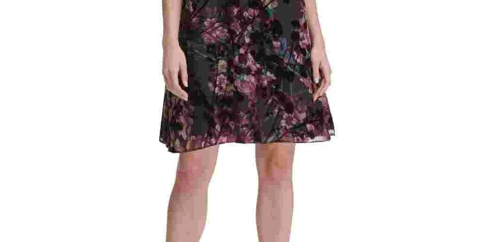 Tommy Hilfiger Purple Floral Chiffon Dress - Women's Mock Neck - Size 10