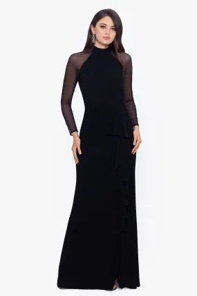 Valerie Long Dress with Mock Neck and Long Sleeves in Mesh