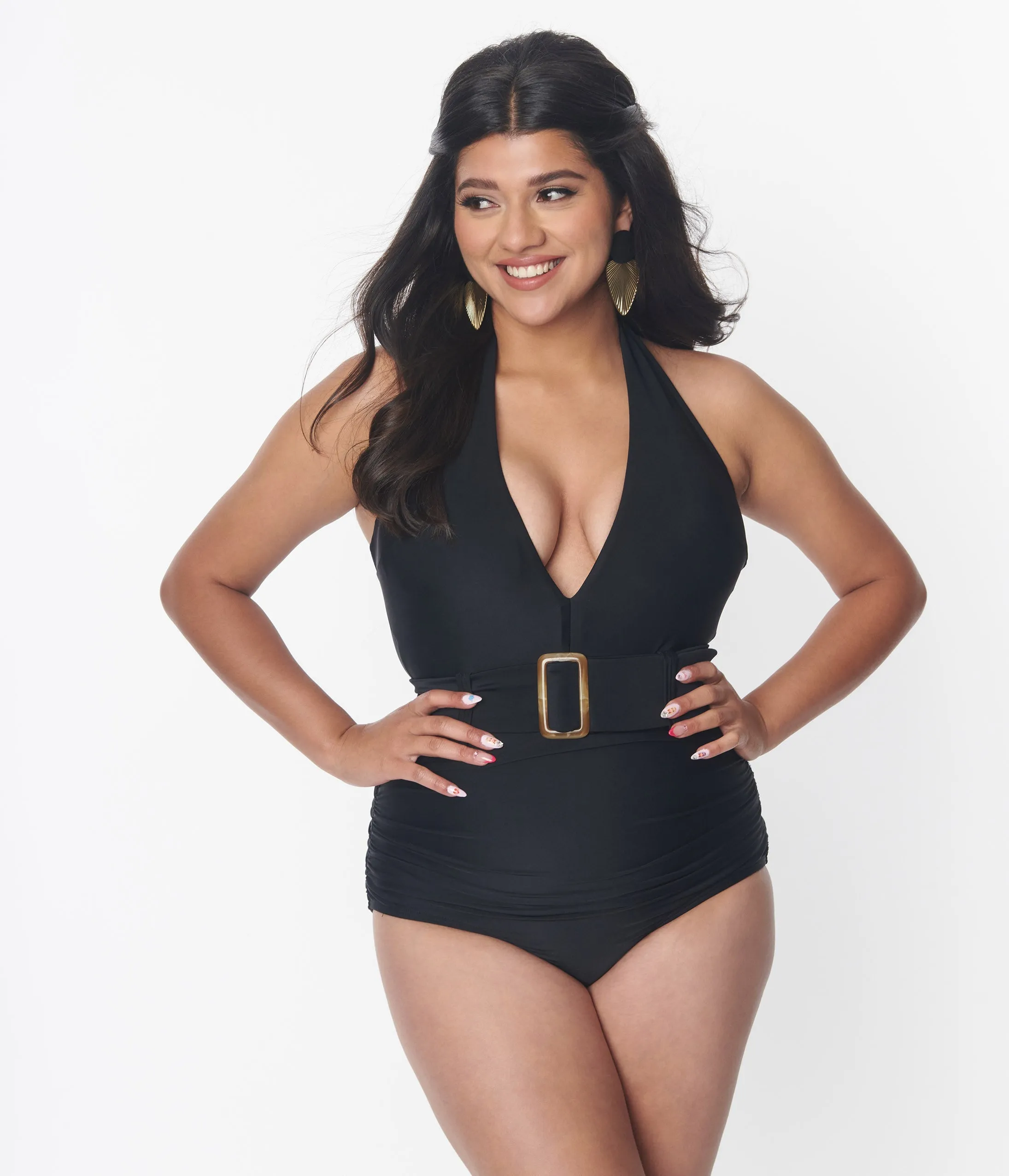 Vintage Black Belted Halter Swimsuit