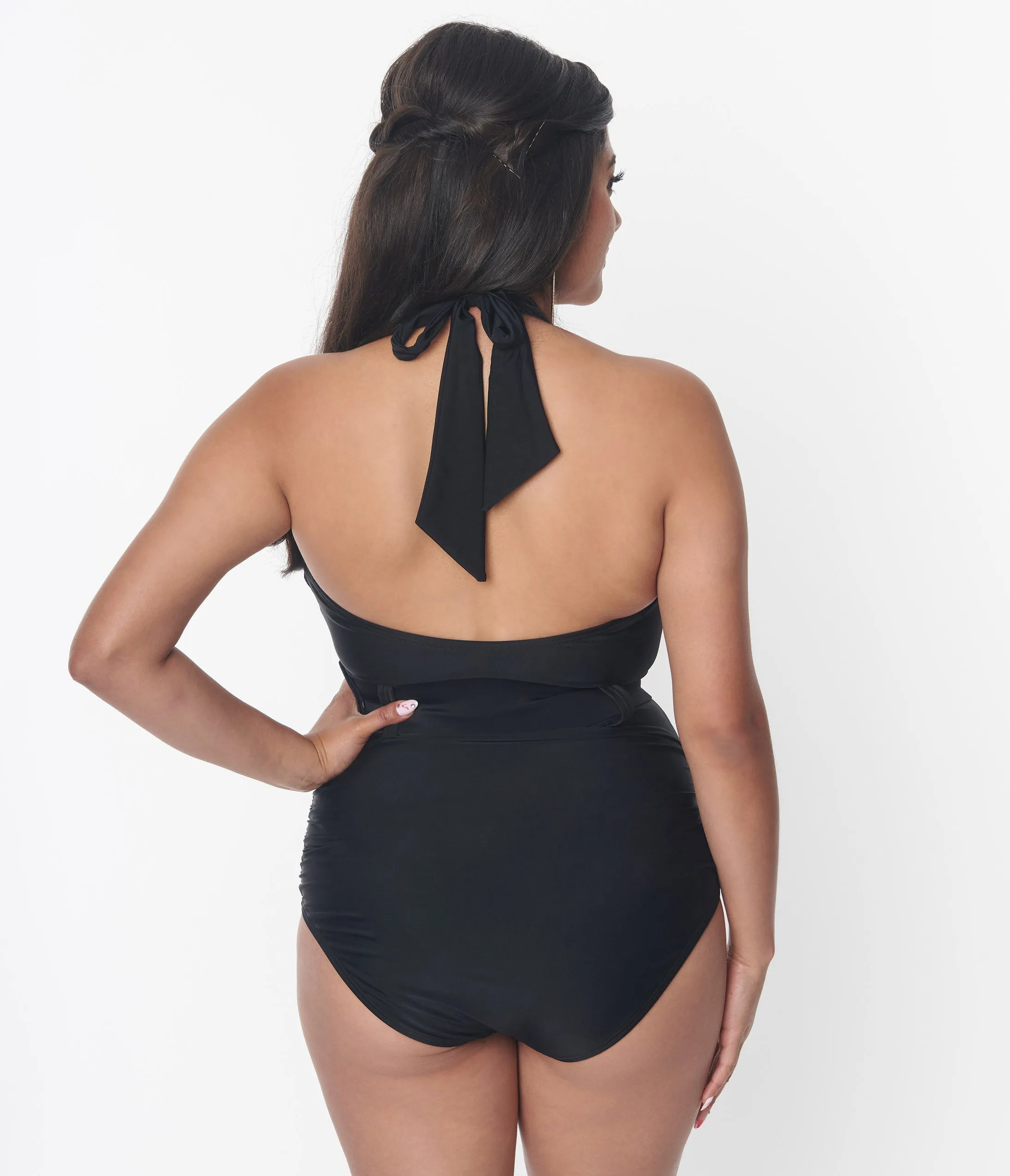 Vintage Black Belted Halter Swimsuit