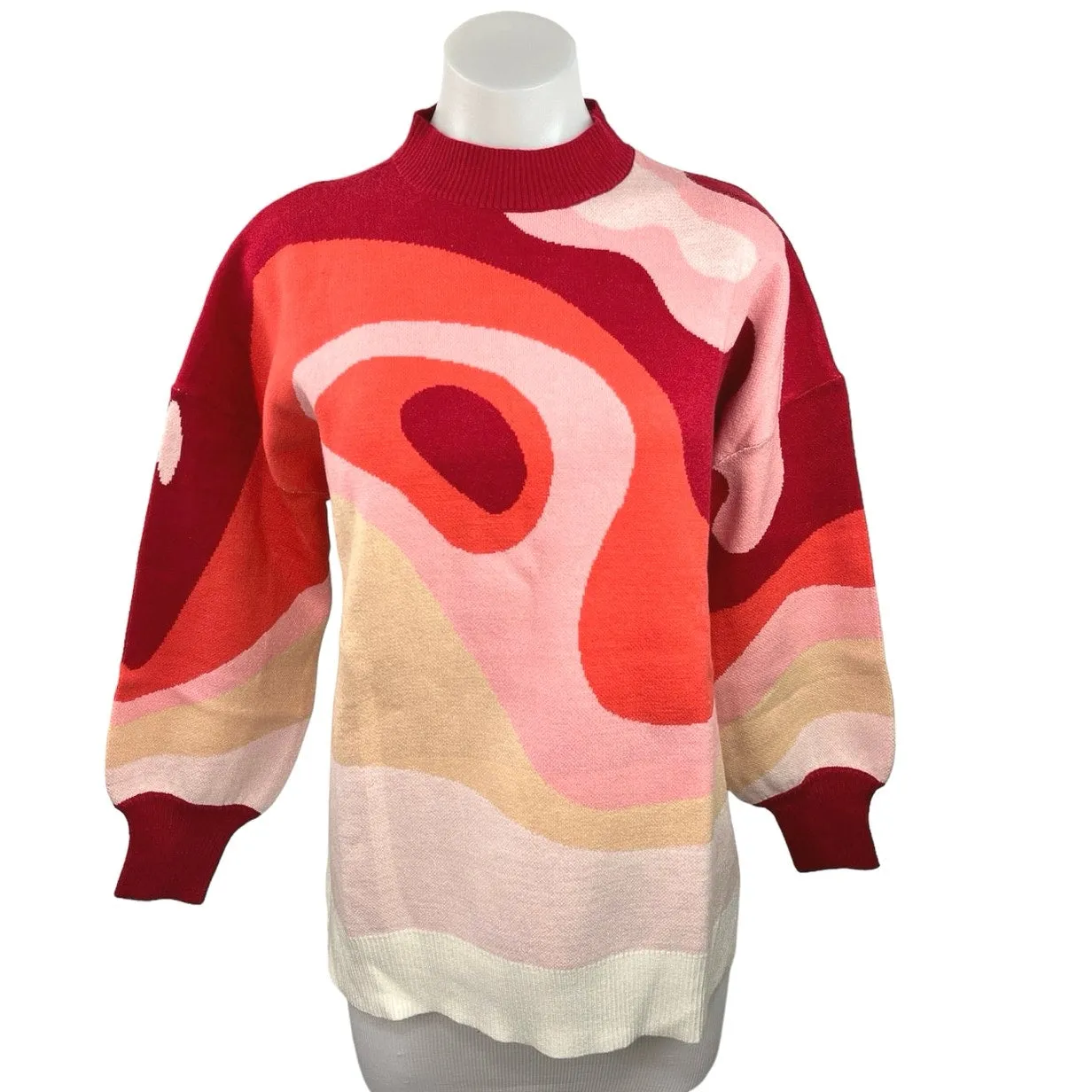 VRG GRL Multicolor Abstract Print Oversized Mock Neck Long Sleeve Sweater Size 8