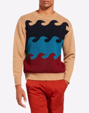 Wave pattern crewneck sweater