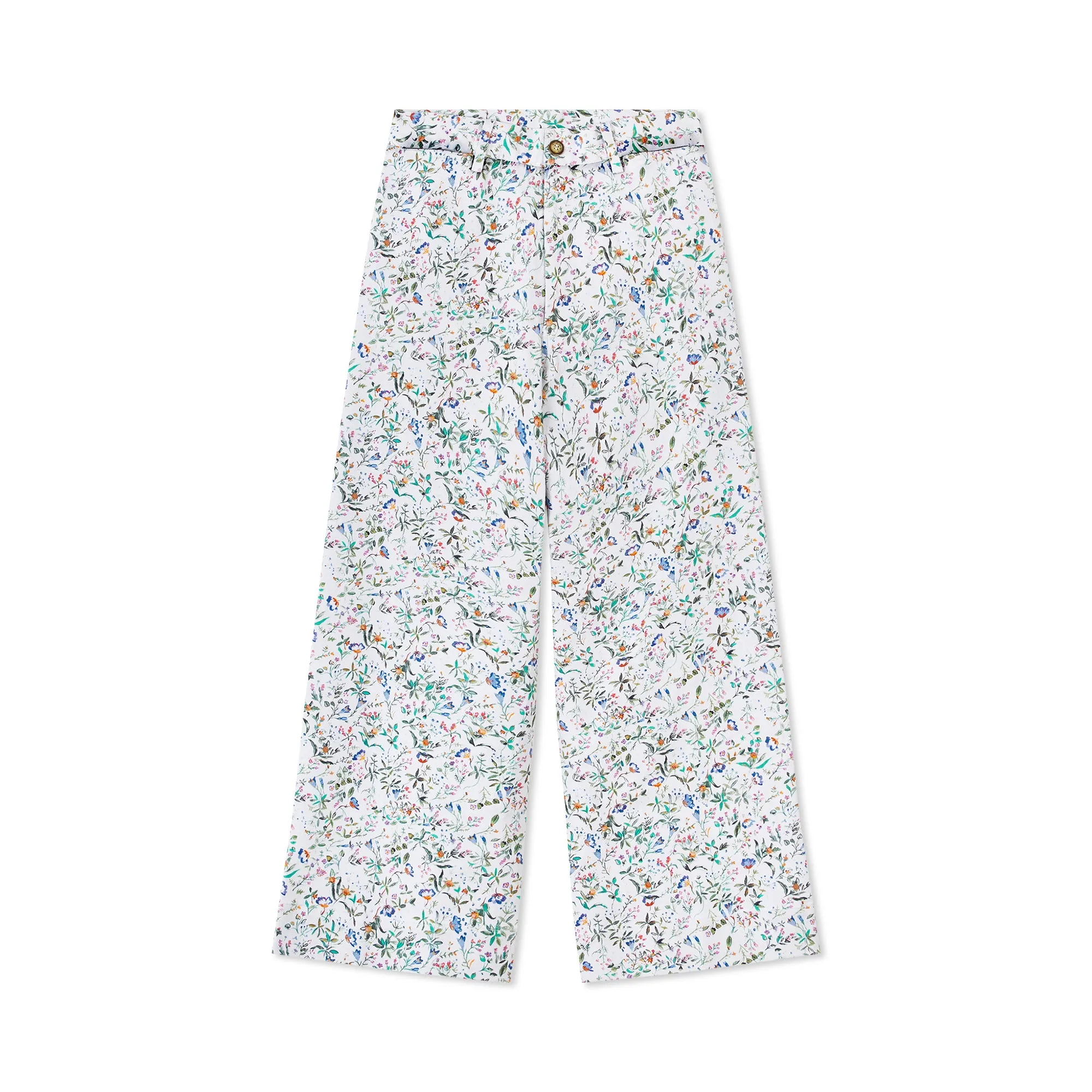 White Botanical Sailor Pants