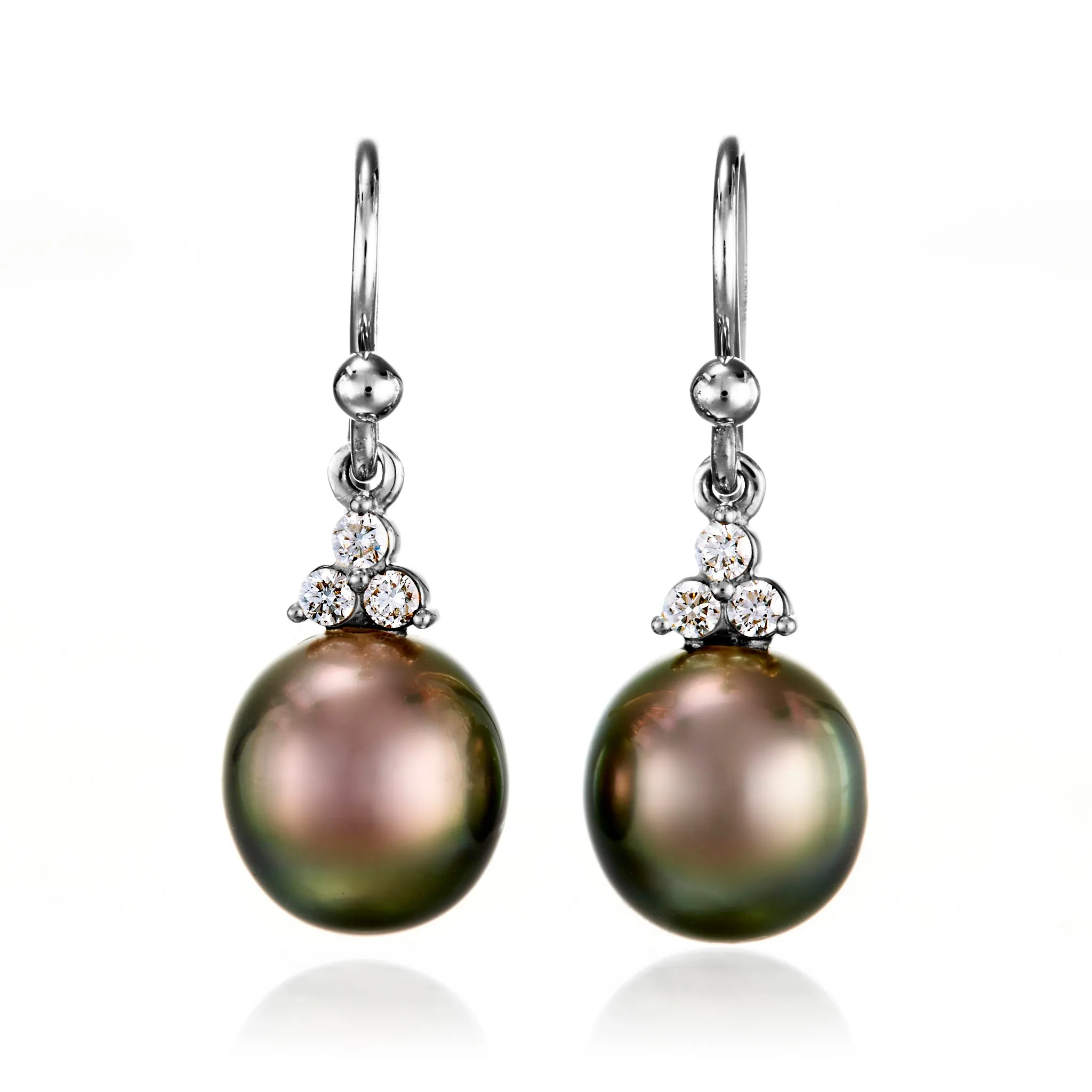 White Gold Madison Drop Earrings in 10mm Tahitian Pearls & Diamonds