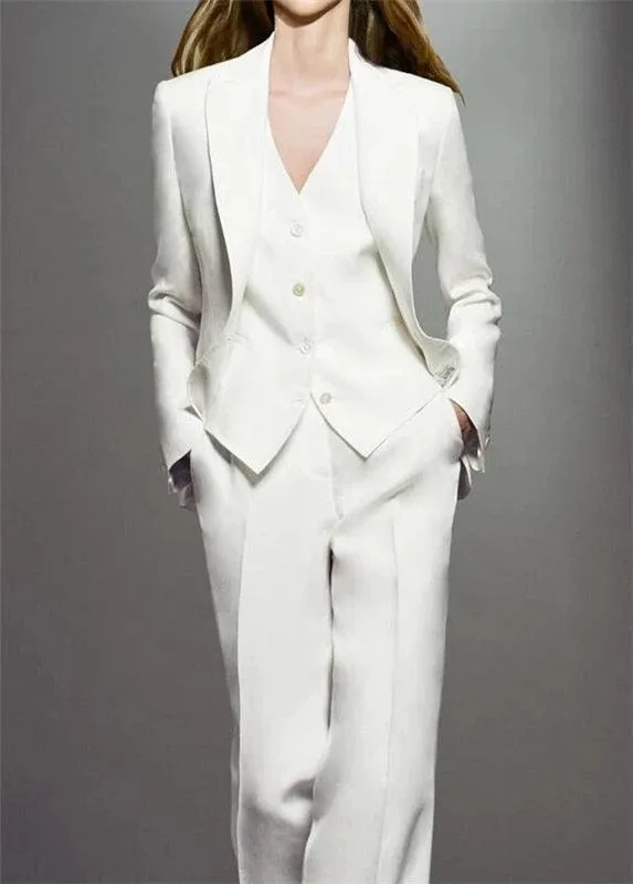 White pantsuit, formal three piece suit