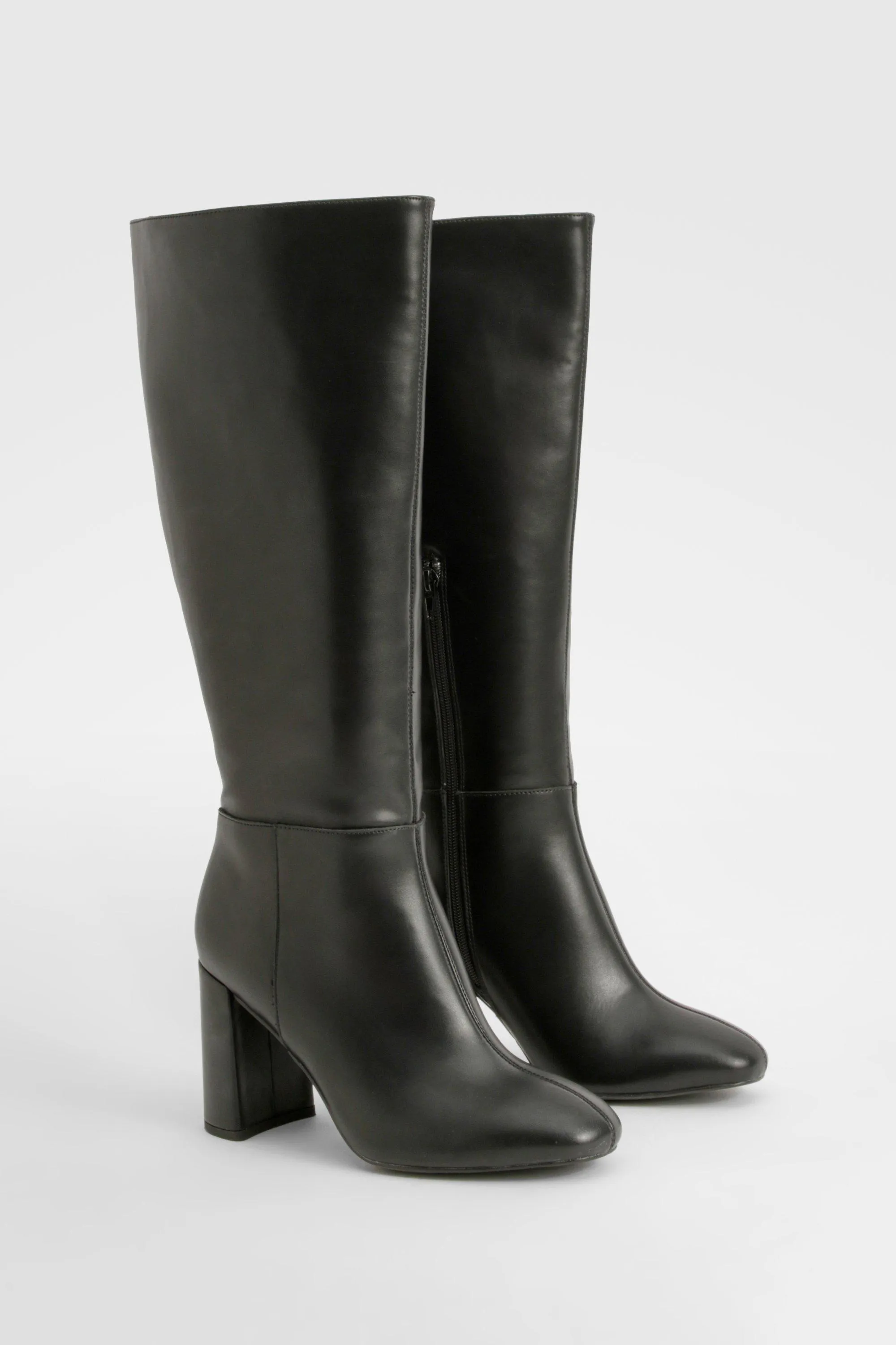 Wide Width Block Heel Knee High Boots