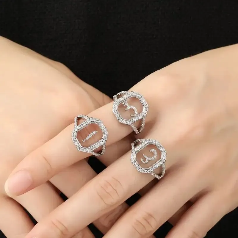 Women's Zircon Arabic Letters Glass Square Design Rings - Best- Selling Fashionable Rings